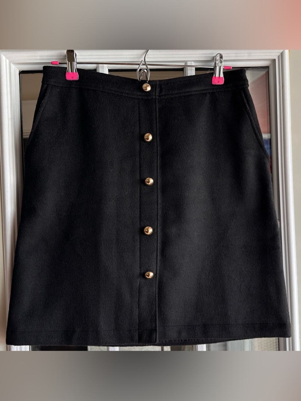 LOFT Black Mini Skirt with Gold Button Front - size 4 tall